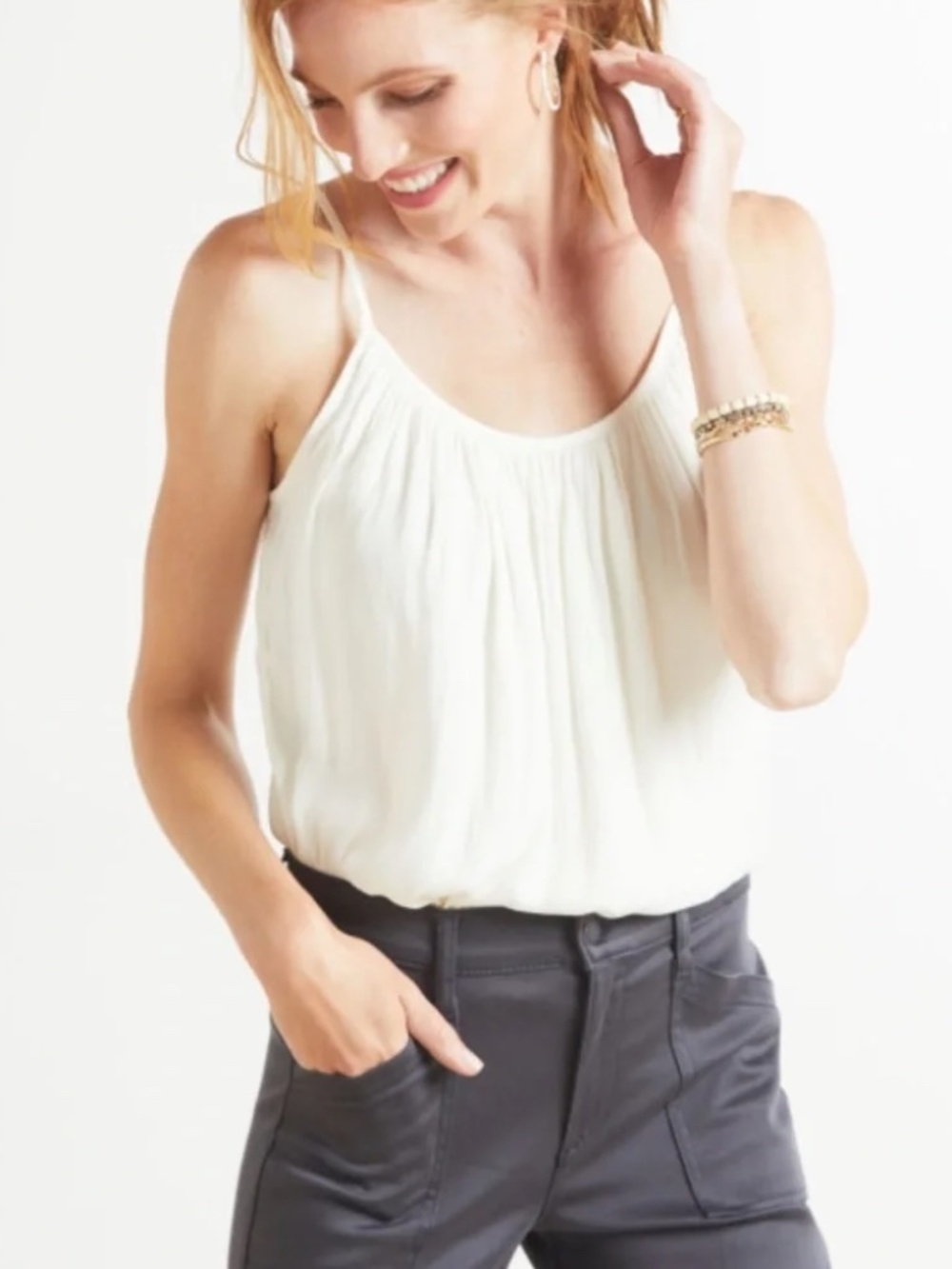 Evereve Allison Joy Brynn Pleated Cami - Size M - Ivory